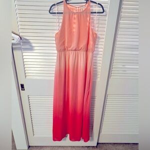 A LC sleeveless, pink ombré, long dress.
